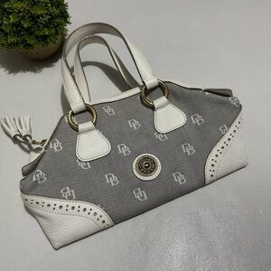 Dooney &‎ Bourke Vintage Gray White Jacquard Leather Fringe Tassel Satchel Bag